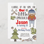 Little Lumberjack Boy Birthday Invitation Kaart (Voorkant / Achterkant)