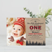 Little Lumberjack First Birthday Party Baby Foto Kaart (Staand voorkant)