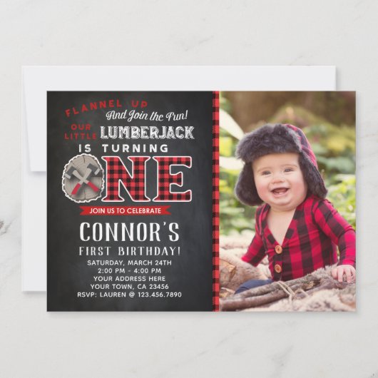 Little Lumberjack Verjaardag Uitnodiging met Foto (Voorkant)