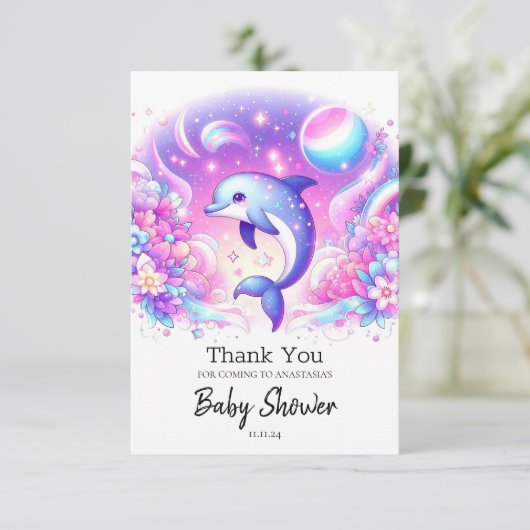 Little Magical Dolphin Baby shower Bedankkaart (Staand voorkant)