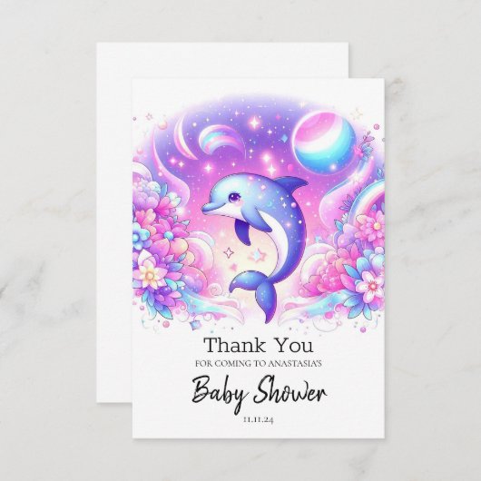 Little Magical Dolphin Baby shower Bedankkaart (Voorkant / Achterkant)