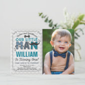 Little Man 1st Birthday Invitation Mustache Party Kaart (Staand voorkant)