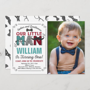 Little Man 1st Birthday Invitation Mustache Party Kaart
