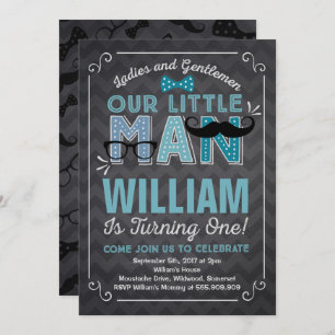 Little Man 1st Birthday Invitation Mustache Party Kaart
