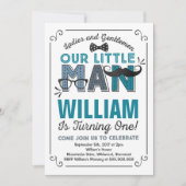 Little Man 1st Birthday Invitation Mustache Party Kaart (Voorkant)