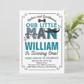 Little Man 1st Birthday Invitation Mustache Party Kaart (Staand voorkant)
