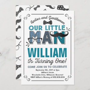 Little Man 1st Birthday Invitation Mustache Party Kaart