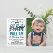Little Man 1st Birthday Invitation Mustache Party Kaart (Staand voorkant)
