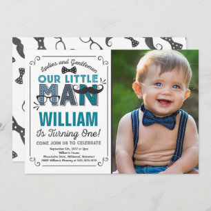 Little Man 1st Birthday Invitation Mustache Party Kaart