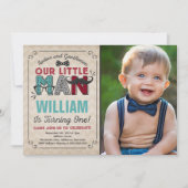 Little Man 1st Birthday Invitation Mustache Party Kaart (Voorkant)