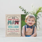 Little Man 1st Birthday Invitation Mustache Party Kaart (Staand voorkant)