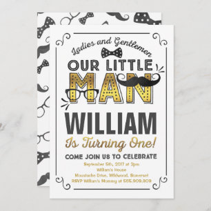 Little Man 1st Birthday Invitation Mustache Party Kaart