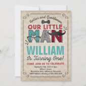Little Man 1st Birthday Invitation Mustache Party Kaart (Voorkant)