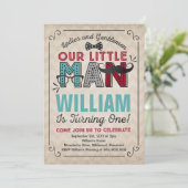 Little Man 1st Birthday Invitation Mustache Party Kaart (Staand voorkant)