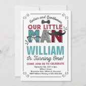 Little Man 1st Birthday Invitation Mustache Party Kaart (Voorkant)