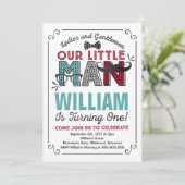 Little Man 1st Birthday Invitation Mustache Party Kaart (Staand voorkant)