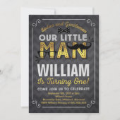 Little Man 1st Birthday Invitation Mustache Party Kaart (Voorkant)