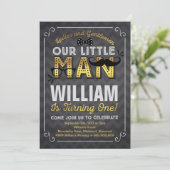 Little Man 1st Birthday Invitation Mustache Party Kaart (Staand voorkant)
