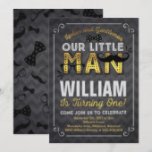Little Man 1st Birthday Invitation Mustache Party Kaart (Voorkant / Achterkant)