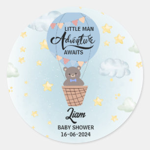 Little man Adventure wacht op beer baby shower Ronde Sticker