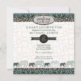 Little Man Baby Boy Safari Elephants Zebra Shower Kaart