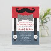 Little man Baby Boy Showuitnodiging Red Navy Kaart (Staand voorkant)