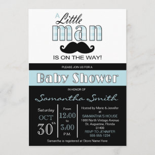 Little Man Baby shower Blue and Black Invitation Kaart