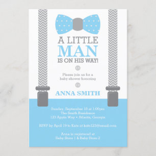 Little Man Baby shower Invitation, Baby blauw, gri Kaart