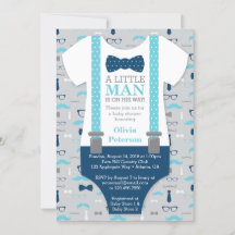 Little Man Baby shower Invitation, Baby Blue, Navy