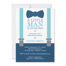 Little Man Baby shower Invitation, Baby Blue, Navy