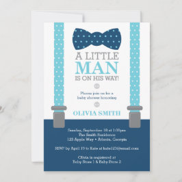 Little Man Baby shower Invitation, Baby Blue, Navy Kaart