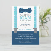 Little Man Baby shower Invitation, Baby Blue, Navy Kaart (Staand voorkant)