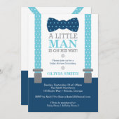Little Man Baby shower Invitation, Baby Blue, Navy Kaart (Voorkant / Achterkant)