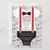 Little Man Baby shower Invitation, Black, Red Kaart (Voorkant)