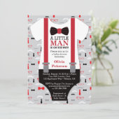 Little Man Baby shower Invitation, Black, Red Kaart (Staand voorkant)