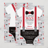 Little Man Baby shower Invitation, Black, Red Kaart (Voorkant / Achterkant)