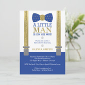 Little Man Baby shower Invitation, Blauw, Faux Gol Kaart (Staand voorkant)