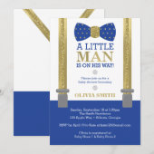Little Man Baby shower Invitation, Blauw, Faux Gol Kaart (Voorkant / Achterkant)