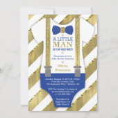 Little Man Baby shower Invitation, Blauw, Faux Gol Kaart (Voorkant)