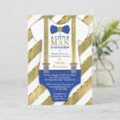 Little Man Baby shower Invitation, Blauw, Faux Gol Kaart (Staand voorkant)