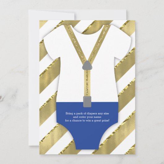 Little Man Baby shower Invitation, Blauw, Faux Gol Kaart (Achterkant)