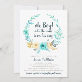 Little Man Baby shower Invitation Blauw Grijs Kaar Kaart