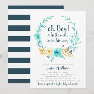 Little Man Baby shower Invitation Blauw Grijs Kaar Kaart