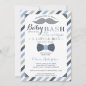 Little Man Baby shower Invitation, blauw, grijs Kaart (Voorkant)