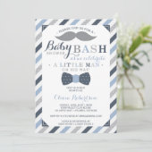 Little Man Baby shower Invitation, blauw, grijs Kaart (Staand voorkant)