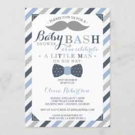 Little Man Baby shower Invitation, blauw, grijs Kaart