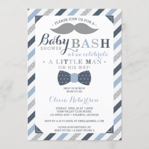 Little Man Baby shower Invitation, blauw, grijs Kaart