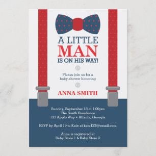 Little Man Baby shower Invitation, Blauw, Rood Kaart