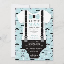 Little Man Baby shower Invitation, blauw, zwart Kaart