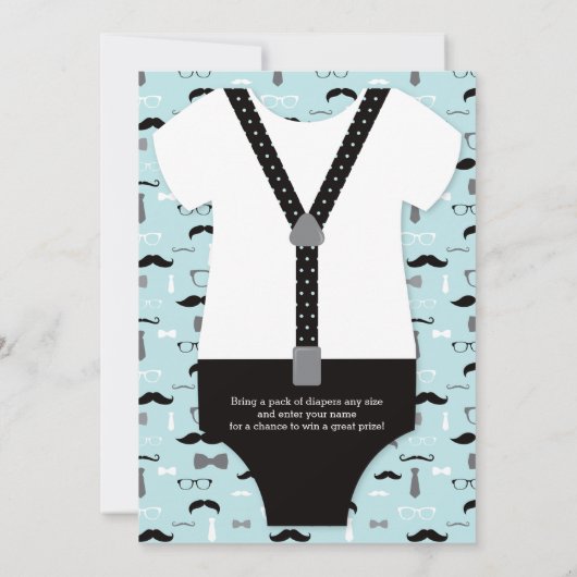 Little Man Baby shower Invitation, blauw, zwart Kaart (Achterkant)